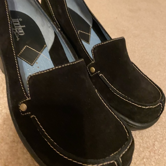 Women's Black Wedge Loafers Shoes Indigo by Clarks Suede Leather in Black Size 7 - Picture 12 of 16